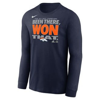 Nike Denver Broncos 2025 AFC West Champions Trophy Collection Nike Mens NFL Long-Sleeve T-Shirt in Blue | NKAC41S8WZ-KZ5