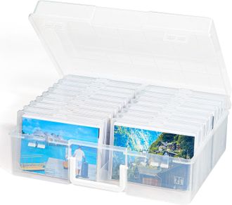 OEM Caja De Almacenamiento De Fotos De 10x15 Cm, 16 Compartimentos, Asa De Pl&aacute;stico, Para Tarjetas, Joyas Y Juguetes