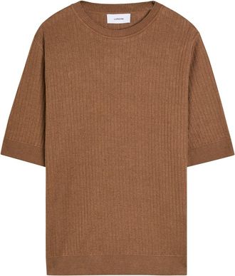 Lardini Ribbed Fine-knit Flax and Cotton-blend T-shirt - Brown - XL