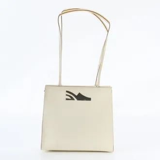 Ferragamo White Leather Handbag Shoulder Bag Tote Bag (Pre-Owned)