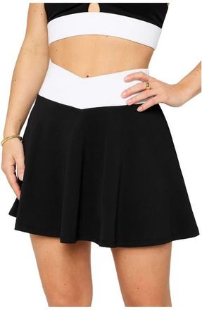 Fabletics Womens Crossover Flounce Skirt in Black/classic White at Nordstrom, Size Xx-Large