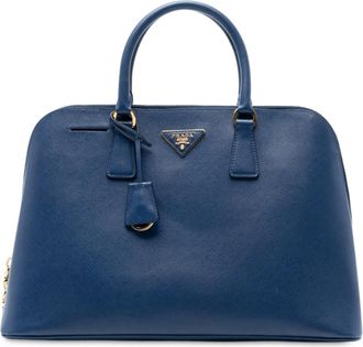Prada 2000-2025 grote Saffiano Lux Promenade tas - Blauw