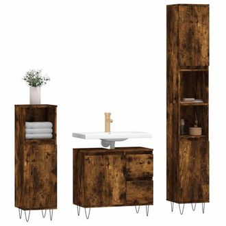 Berkfield Home Modern 3 Piece Bathroom Furniture Set Smoked Oak Engineered Wood in Brown