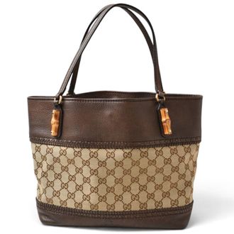 Gucci Beige Brown Gg Canvas Leather Tote Bag (Pre-Owned)