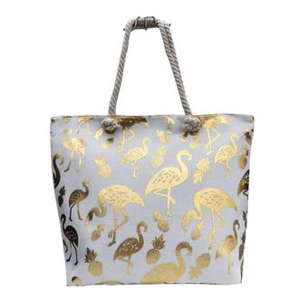 Generic RC Canvas Tote Handbag, Medium 44x38x9 cm, Hot Stamping Print Design, Long Handle, Eco-Friendly Shopping Bag, Shoulder Closure (Gold Flamingo)