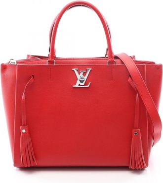 Louis Vuitton Red Color Leather Handbag Tote Bag (Pre-Owned)