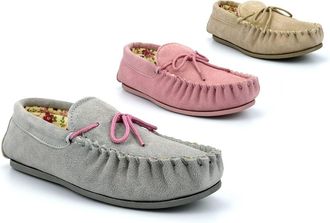 Generic Womens Suede Slippers Ladies Moccasins Size 3 Ladies Suede Slippers Size 6 Slip On Shoes Womens Slip On Slipper Moccasin Moccasins Sizes 3-9 Grey/Pink