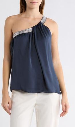Ramy Brook Socall Crystal Embellished One-Shoulder Satin Blouse in Navy at Nordstrom Rack, Size Xx-Small