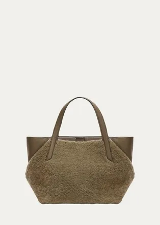 Valextra Gio Small Leather & Shearling Tote Bag