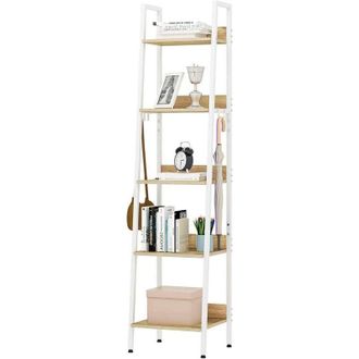 Woltu Woltu - Scaffale a Scala da Parete Libreria a 5 Ripiani Porta Piante Portaoggetti Bianca