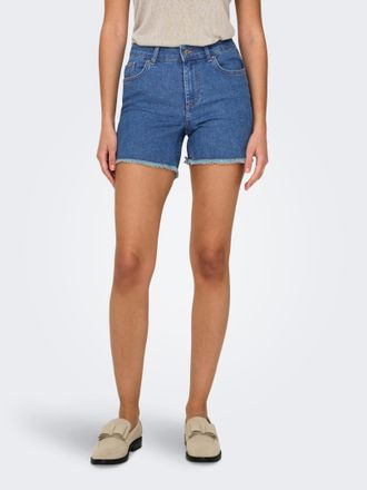 Only Jeansshorts ONLY ONLLAURA MID WAIST SHORT RW BOX, Damen, Gr. XL, N-Gr, medium blau denim, Denim/Jeans, Obermaterial: 80% Baumwolle, 19% Polyester, 1% 