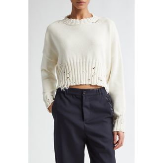 Marni Distressed Cotton Crop Sweater in Lily/white at Nordstrom, Size 40