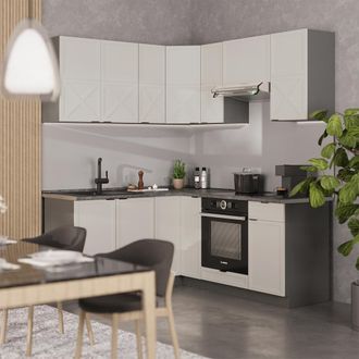 Vicco Cocina Esquinera Fame-line, Gris/beige/antracita, 160 X 190 Cm, Et M&aacute;rmol, Vicco