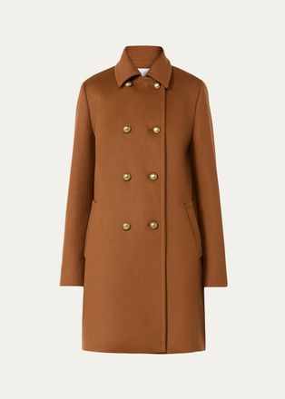 Max Mara Double-Breasted Wool Broadcloth Leather-Trim Coat