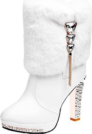 Generic White Boots Women Boots For Women Uk Leather Terry Fleece-Ankle Boots For Women High Heel Sparkly Winter Boots For Women Uk Wide Fit Size 9 Snow Boots