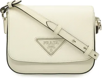 Prada Saffiano Ivory Leather Clutch Bag Pochette (Pre-Owned)