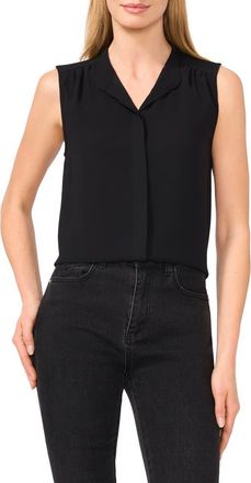 CeCe by Cynthia Steffe Sleeveless Mandarin Collar Button-Up Shirt in Rich Black at Nordstrom, Size X-Large