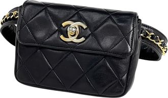 Chanel Matelasse Black Leather Fanny Pack Pouch (Pre-Owned)