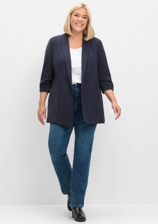 Sheego Longblazer SHEEGO Longblazer, Damen, Gr. 44, blau (tiefblau), 100% Polyester, Blazer Longblazer