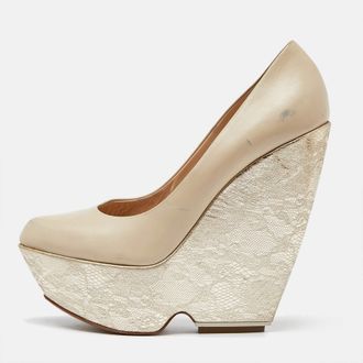 Nicholas Kirkwood Cream Leather Wedge Platform Pumps