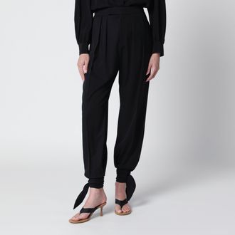 Chlo&eacute; Pantaloni fluidi a pieghe in cr&ecirc;pe de chine neri
