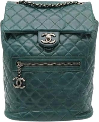 Chanel Pre-owned Vintage Leather Backpack - Dames - Vintage Rugzakken - Groen - ONE Size - Leer - Vintage