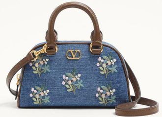 Valentino Garavani Valentino Garavani VLogo Signature Mini Top-Handle Bag In Denim With Floral Embroidery Wo
