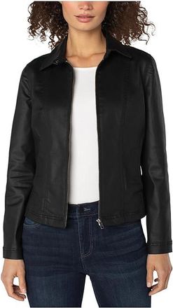 Liverpool L.A. 90s Zip Front Coated Black Denim Jacket Womens Jacket Black Coated : LG, Modal/Polyester/Rayon