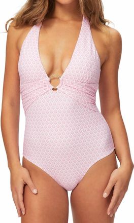 Heidi Klein Womens Cap Ferrat Ring Halterneck Swimsuit In Pink/white Print