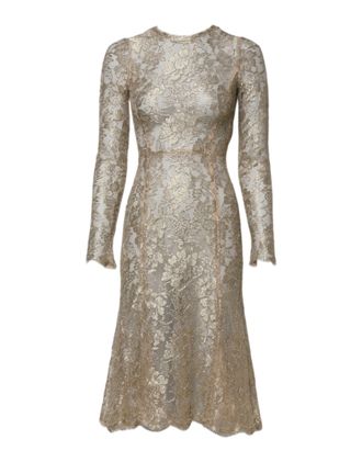 Dolce & Gabbana Gold Floral Lace Long Sleeves Fit & Flare Womens Dress