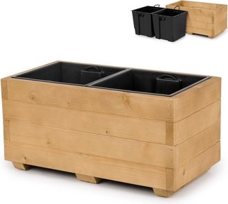 OEM Maceta De Madera Con Dos Insertos Extra&iacute;bles, Maceta Impregnada Para Plantas Y Balcones, Jardines O Terrazas, 62 X 33 X 32 Cm - Color Roble