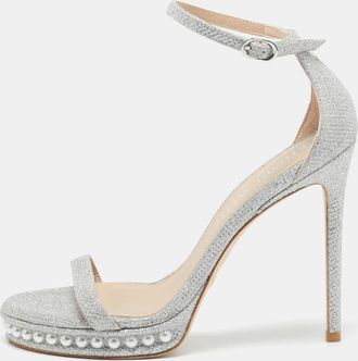 Stuart Weitzman Silver Glitter Nudist Ankle Strap Sandals