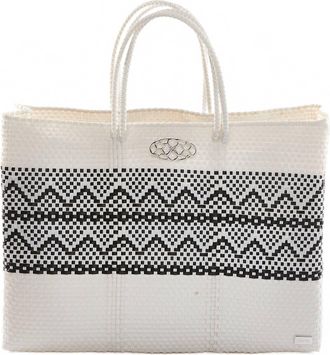 Lola's Bag Womens Travel Handmade Aztec Band Tote Bag With Clutch In White/black