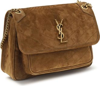 Saint Laurent Quilted Suede Shoulder Bag - Brown