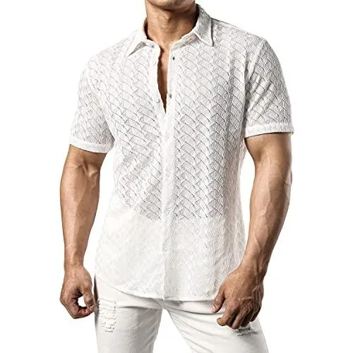 JOGAL Chemise transparente à manches courtes pour homme Chemise