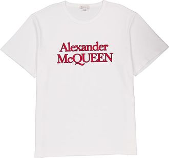 Alexander McQueen Alexander Mcqueen Mens Optical White Large Logo T-Shirt, Size Medium