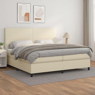 vidaXL Cama Box Spring Con Colch&oacute;n Cuero Sint&eacute;tico Crema 200x200 Cm Vidaxl