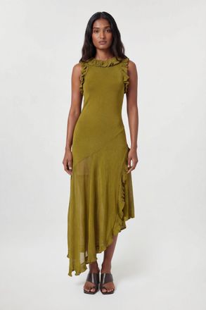Karen Millen Womens Petite Ruffle Trim Knitted Maxi Dress - Green viscose - Size X-Small