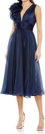 Mac Duggal Midi Wedding Guest Dress In Navy