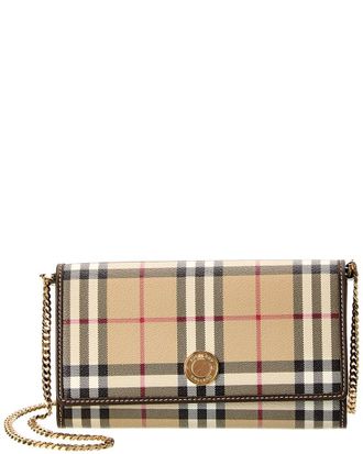 Burberry Check E-Canvas & Leather Wallet On Chain