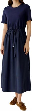 Oui Tie Waist Short Sleeve Midi Dress In Dark Blue