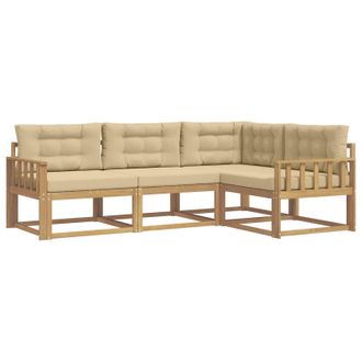 vidaXL Conjunto De Sof&aacute;s De Exterior Con Coj&iacute;n 3 Pcs Y Beige Poli&eacute;ster Vidaxl
