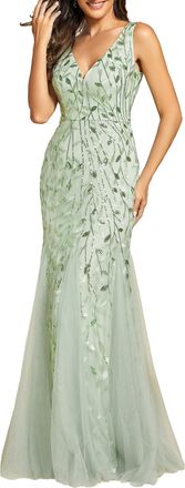 Ever-pretty Womens Sexy V Neck Sleeveless Elegant Floor Length Long Mermaid Prom Evening Dresses Mint Green 16UK