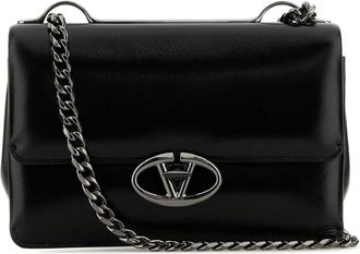 Valentino Garavani Black Leather Small V Logo Shoulder Bag