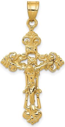 Diamond2Deal 14k Yellow Gold INRI Fleur De Lis Crucifix Pendant