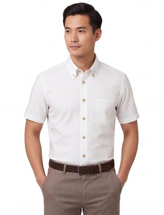 Led&ucirc;b Ledub modern fit overhemd wit korte mouw
