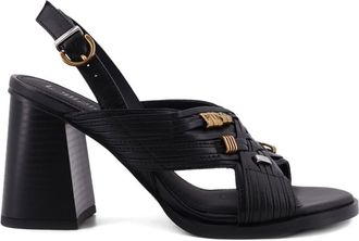 Pinko Lara Black Leather Sandals With Heel