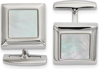 Diamond2Deal Stainless Steel Polished Mother of Pearl Square Cufflinks