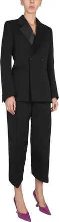 Bottega Veneta Satin Lapel Wool Blazer - Black