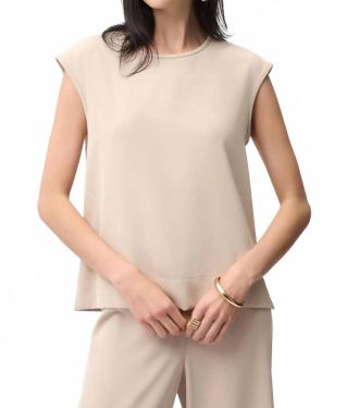 Joseph Ribkoff Scoop Neck Woven Twill Boxy Top In Parchment
